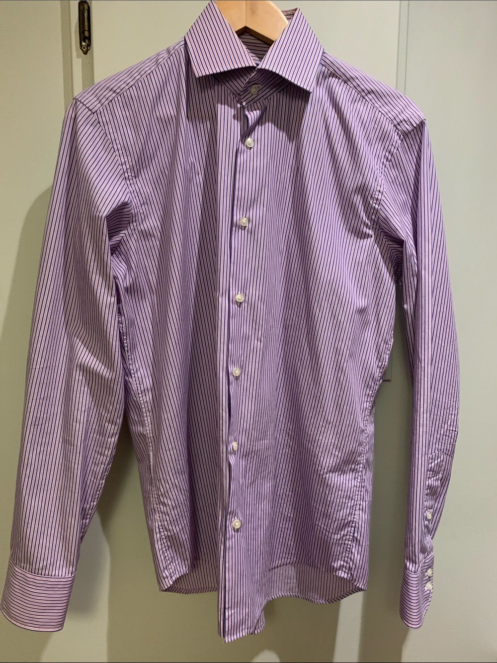 Hugo Boss Lavender and White Thin-Stripe Dress Shirt